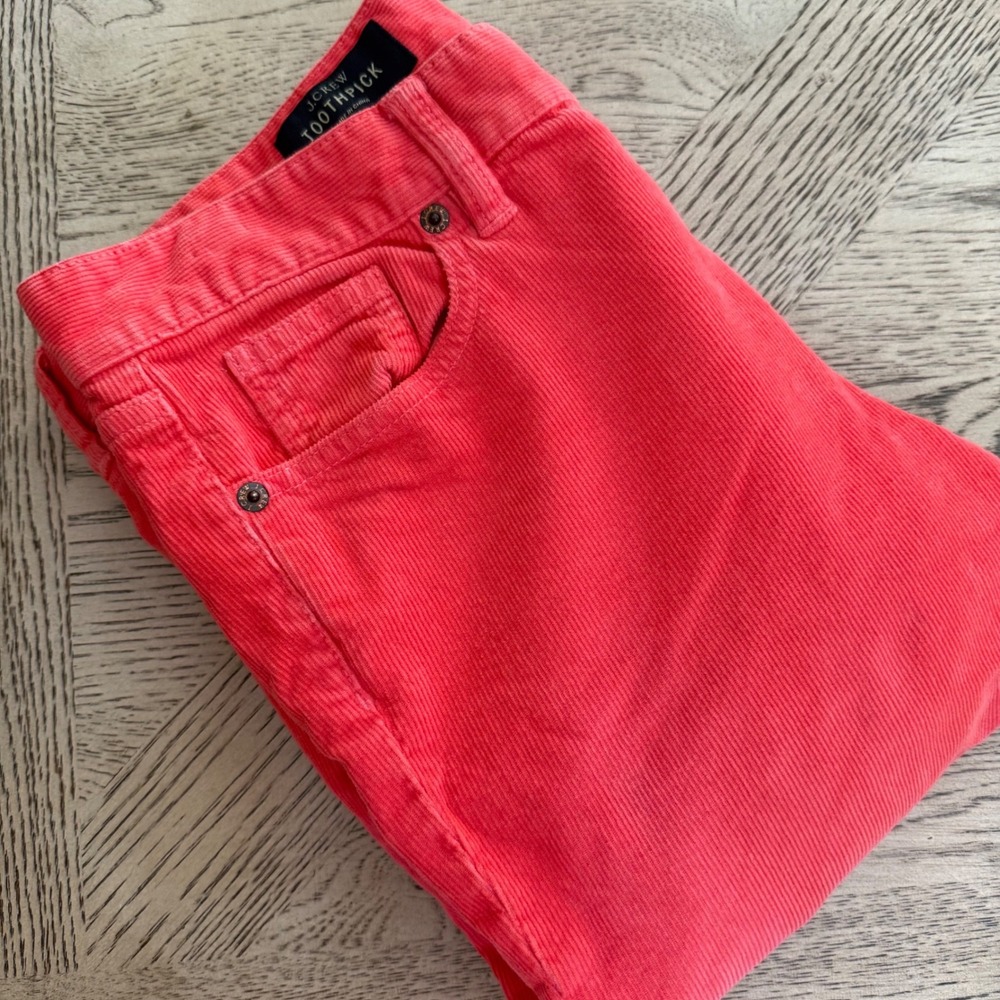 J. Crew Toothpick Coral‎ Corduroy Ankle Pants Women Size 28